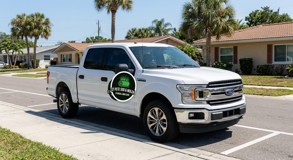 St Pete Sod & Mulch truck arriving for a job in St. Petersburg