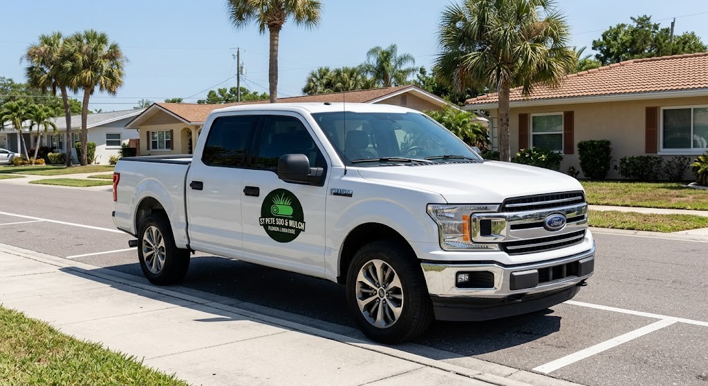St Pete Sod & Mulch truck arriving for a job in St. Petersburg